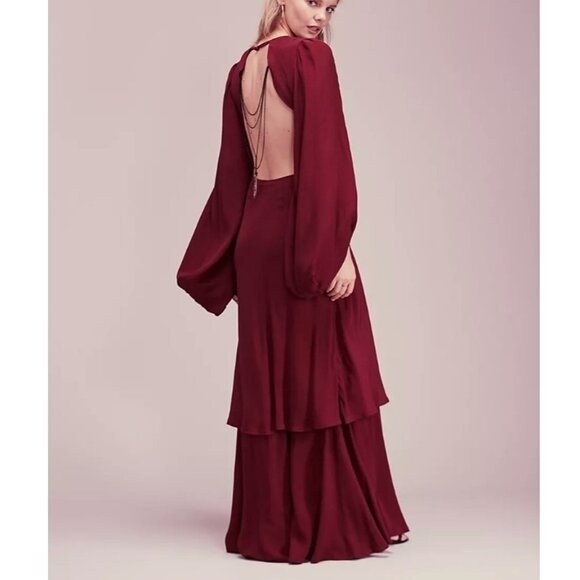 NEW‎ Free People Womens 2 Draped The Sun Dress Burgundy Open Back Maxi Size 6 - Picture 3 of 16